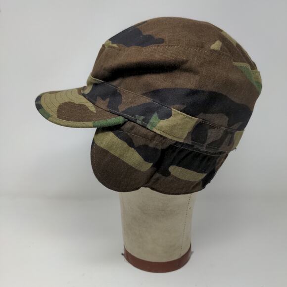 U.S. Military BDU Combat Cap Green Brown Camo Size 7.5 Ear Flaps - Picture 4 of 9